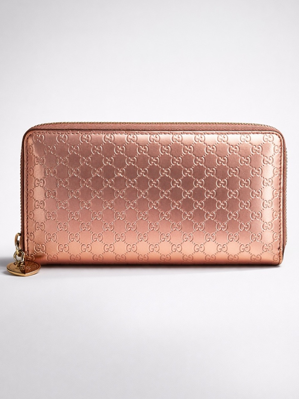 Gucci Metallic Rose Gold GG Zip-Around Wallet